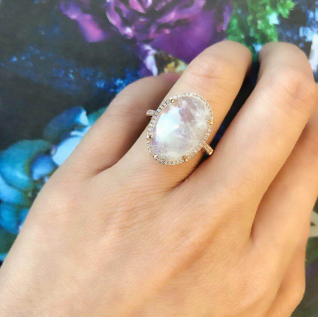 One of a Kind Organic Shaped Rainbow Moonstone Ring