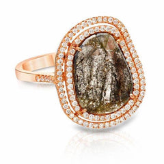 one of a kind diamond slice double halo ring in rose gold