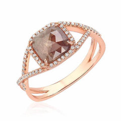 rustic diamond crossover band in rose gold