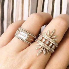 Beaded band stacked with other rings