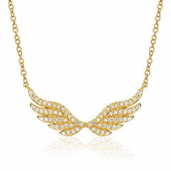 angel wing necklace with diamonds in yellow gold