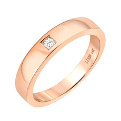 wide high polish 14k gold band with solitaire diamond