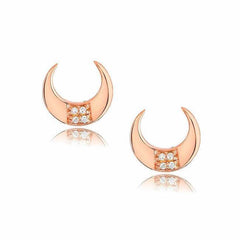 crescent horn post earrings in rose gold with diamonds