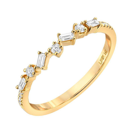 Baguette and Round Diamond CrissCross Halfway Band