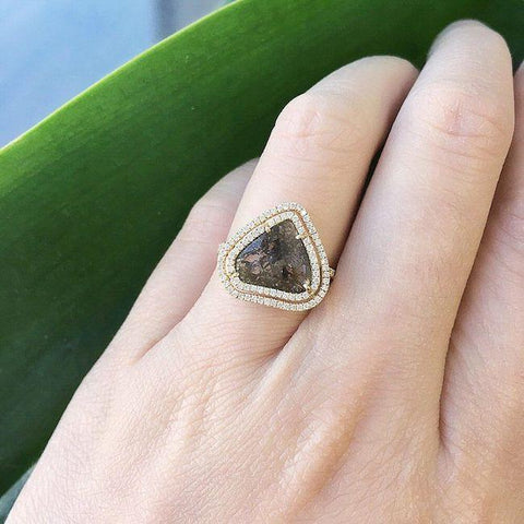 One of a Kind Diamond Slice Double Halo Ring