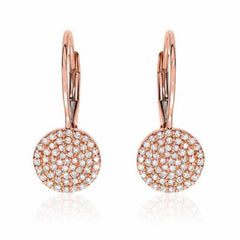 Pave disc earrings with leverbacks in rose gold