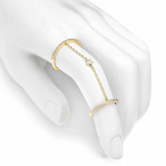 double band chain ring with diamonds in yellow gold
