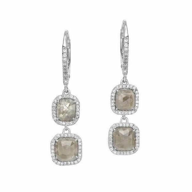 one of a kind rustic diamond double dangle earrings in white gold