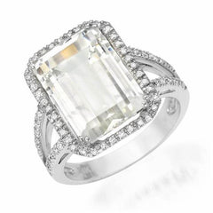 emerald cut white topaz ring with diamonds in white gold