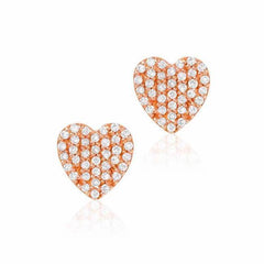 heart pave post earrings with diamonds in rose gold
