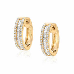 Heirloom baguette diamond huggies in yellow gold