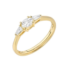 Heirloom Oval Rose Cut Band With Tapered Baguette Sides in 14k yellow gold