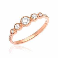 Diamond halfway band with five rose cut diamonds in rose gold