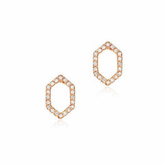 open hexagon post earrings with diamonds in rose gold