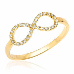 infinity ring with diamonds in yellow gold