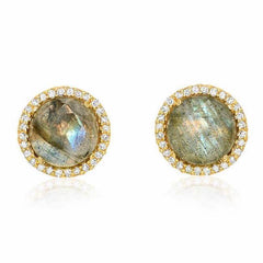 rosie 7.0mm labradorite & diamond post earrings in yellow gold