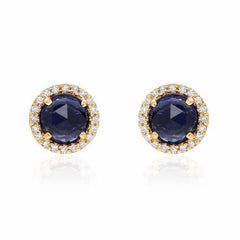 rosie 5.0mm lapis & diamond post earrings in yellow gold