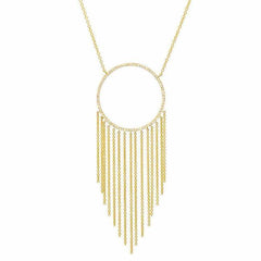 Large open circle necklace with chain fringe