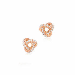 Small love knot post earrings with diamonds in rose gold