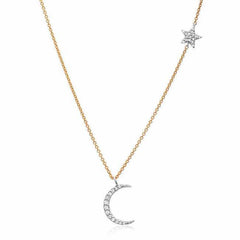 mini moon and star necklace in yellow and white gold