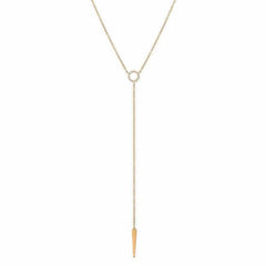 open circle and dagger mini lariat necklace in yellow gold