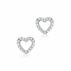 open heart post earrings with diamonds in white gold