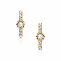 mini bar and rose cut post earrings in yellow gold