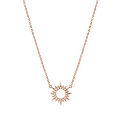 mini sunburst necklace in 14k rose gold with diamonds
