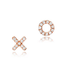 petite XO post earrings in rose gold with diamonds