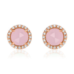 5.0mm diameter rosie earrings with pink opal and diamonds in rose gold