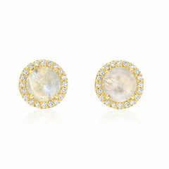 rosie 5.0mm rainbow moonstone & diamond post earrings in yellow gold