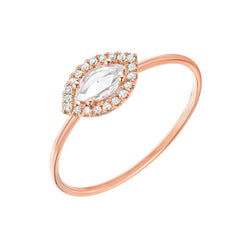 rose cut marquise diamond halo band in 14k rose gold