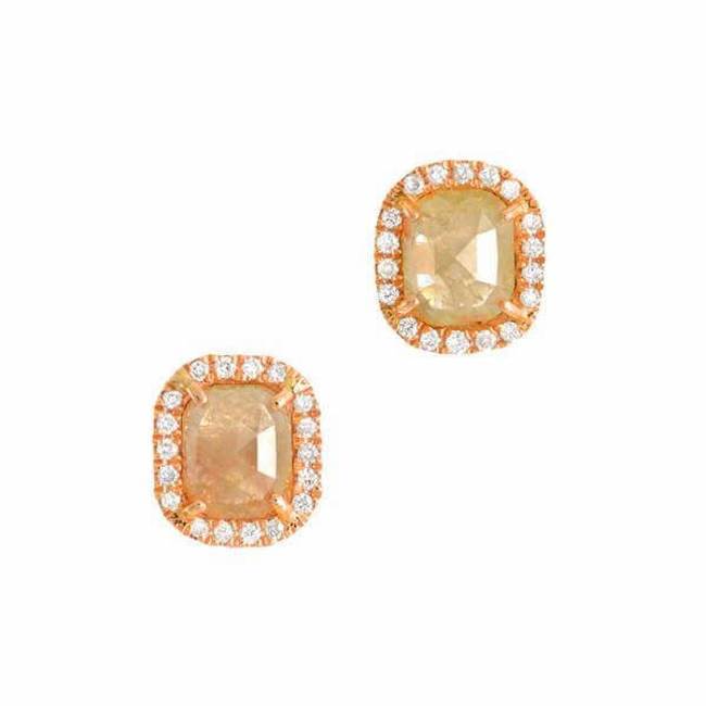 Rose Gold Rustic Diamond Post Earrings