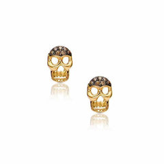 skull posts in yellow gold with black rhodium