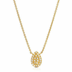 small pear shape pave necklace with diamonds in yellow gold