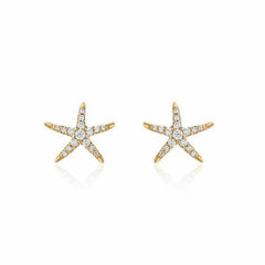 petite starfish post earrings in yellow gold with diamonds
