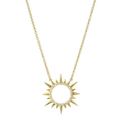 circle sunburst necklace with diamonds in 14k yellow gold