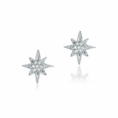 medium starburst post earrings with diamonds in white gold