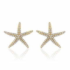 starfish post earrings in yellow gold with diamonds
