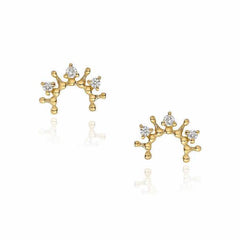 tiara semicircle post earrings in yellow gold with diamonds