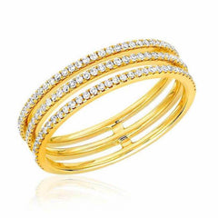 triple row ring with diamonds in yellow gold