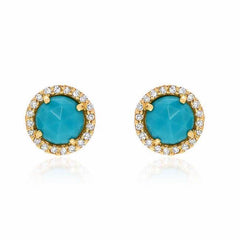 rosie 5.0mm turquoise & diamond post earrings in yellow gold