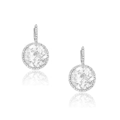 round white topaz earrings with diamond leverbacks