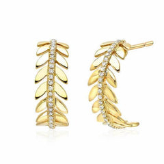 Wreath hoop earrings with line diamonds in yellow gold